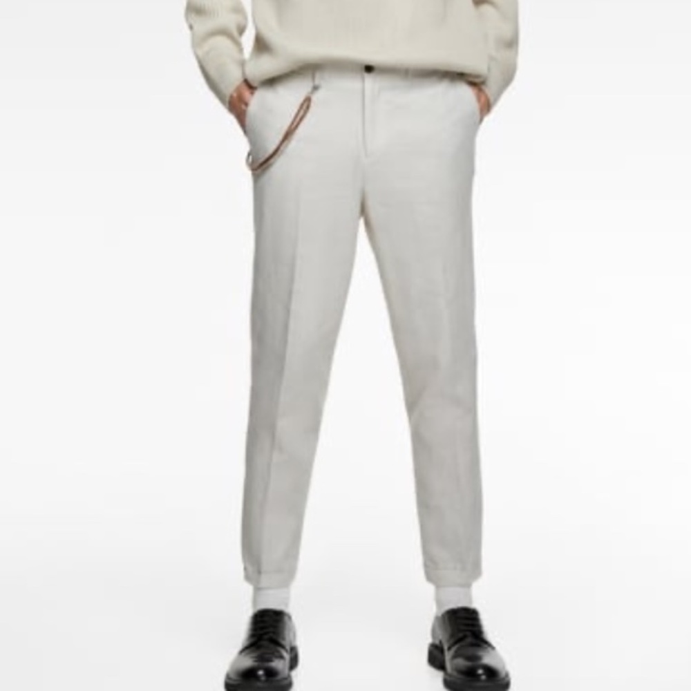 Zara Tapered Carrot Fit Cropped Pants, Beige, 29